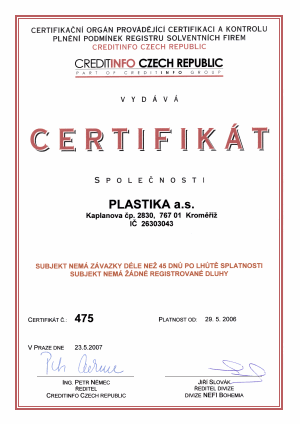 Certifikát RSF